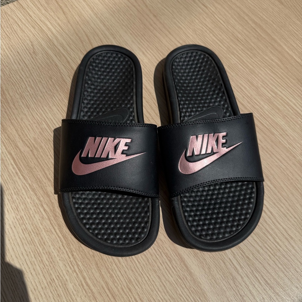 Nike Black Slides with Pink Accents